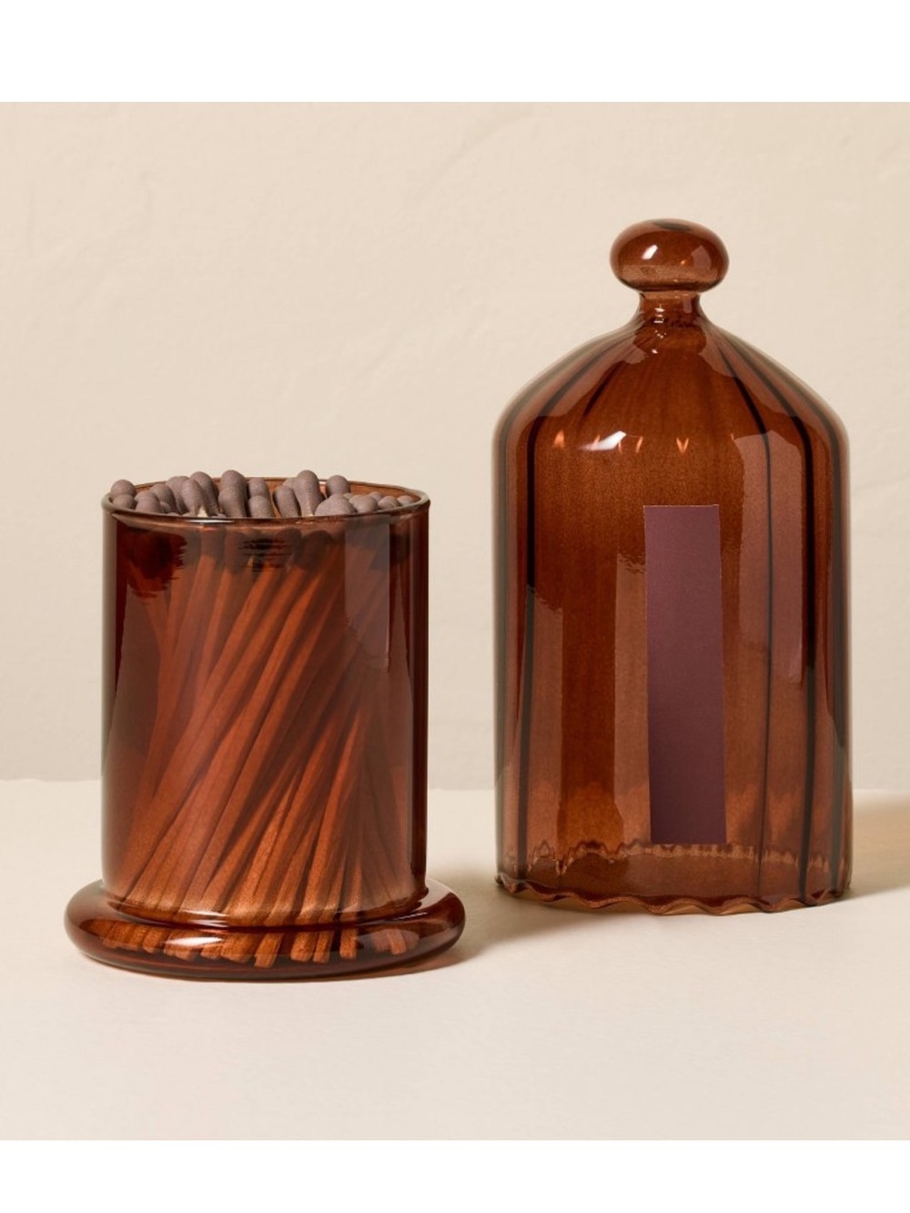 Fall Ribbed Glass Cloche w/ Matches Brown - Hearth & Hand™ with Magnolia NEW!